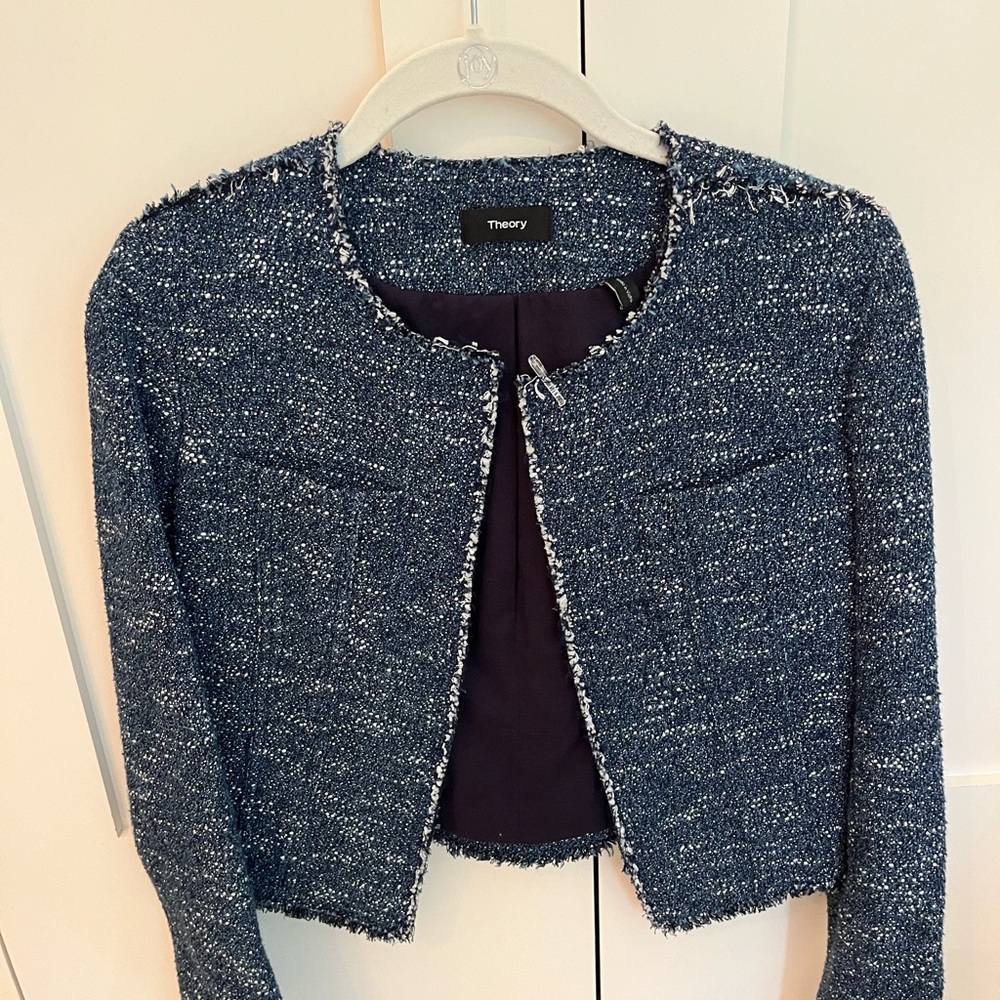 Theory Women's Navy Tweed Blazer